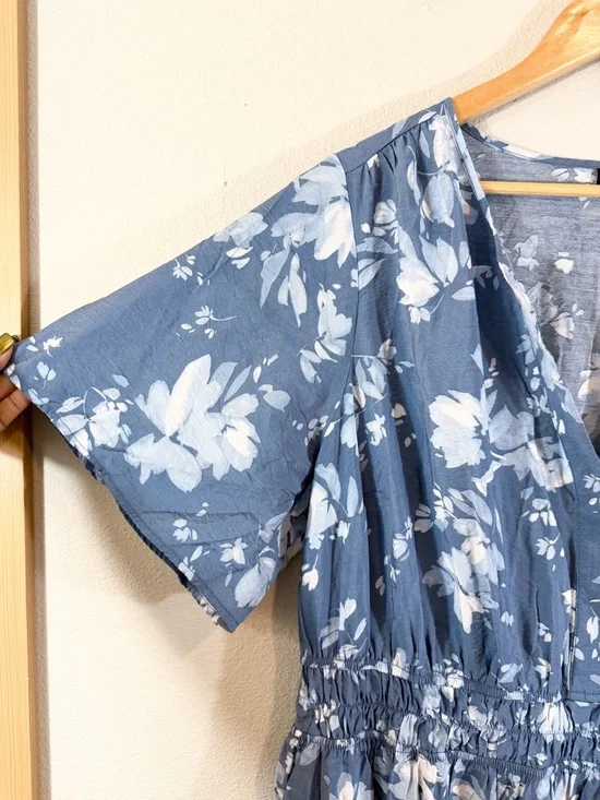 Torrid Blue Floral Maxi Dress 2X Tiered Pockets Modest Casual Cottage Western - Picture 4 of 12